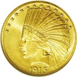 1915 $10 MS 64 NGC. The bright, lustrous orange-gold s 