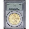 1861 $20 AU58 PCGS. This beautiful and lustrous sunris 