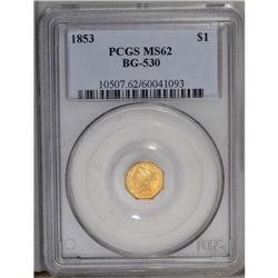 1853 $1 Liberty Octagonal 1 Dollar, BG-530, R.2, MS62 