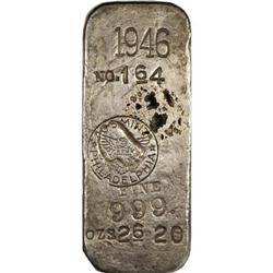 1946 Philadelphia Mint Silver Ingot. This medium-sized 