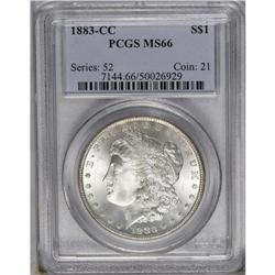 1883-CC S$1 MS66 PCGS. Bright and lustrous with light 