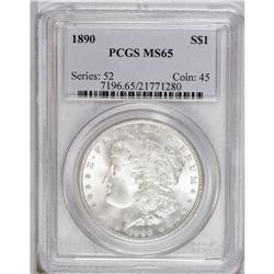 1890 S$1 MS65 PCGS. A satiny Gem with slight striking 