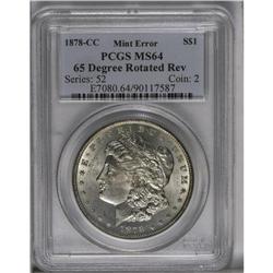 1878-CC S$1 MS64 PCGS. The reverse is rotated 65 degre 