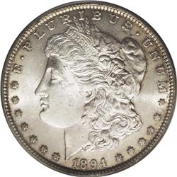 1894 S$1 AU58 PCGS. A small trace of friction keeps th 