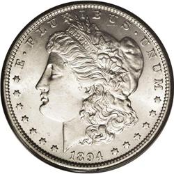 1894 S$1 MS60 PCGS. Boldly detailed, if rather soft ab 