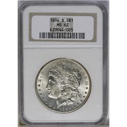 1894-S S$1 MS62 NGC. Well struck and essentially unton 