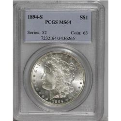 1894-S S$1 MS64 PCGS. A nicely struck and refreshingly 