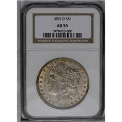 1895-O S$1 AU55 NGC. A trace of wear on the hair above 