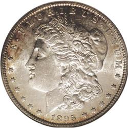 1895-O S$1 AU58 NGC. Gentle original patina graces the 