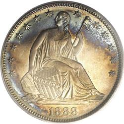 1888 50C PR65 PCGS. Golden-brown fields are bounded by 