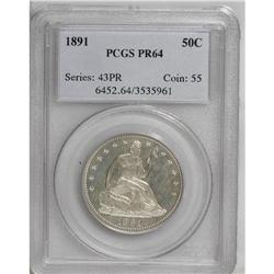 1891 50C PR64 PCGS. Diagonal patches of hazy cream ton 