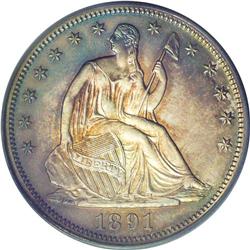 1891 50C PR66 PCGS. Orange, salmon-pink, and aquamarin 