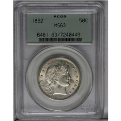 1892 50C MS63 PCGS. A lustrous and lightly toned Barbe 