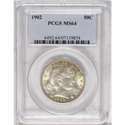 1902 50C MS64 PCGS. Russet-olive toning surrounds the 