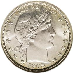 1908-S 50C MS66 NGC. Delicate golden patina graces the 