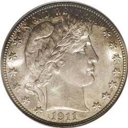 1911 50C MS66 PCGS. Golden-russet coloration is modera 