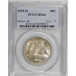 1915-D 50C MS64 PCGS. Thick, satiny mint luster and li 
