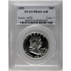 1952 50C PR66 Cameo PCGS. Traces of brown toning appea 
