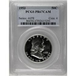 1953 50C PR67 Cameo PCGS. Fully struck with dark, wate 