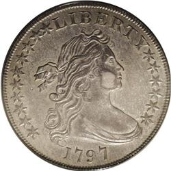 1797 S$1 10x6 Stars AU53 PCGS. B-3, BB-71, R.2. Pleasi 