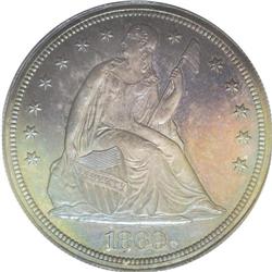 1869 S$1 PR65 PCGS. Only 600 Seated dollar proofs were 