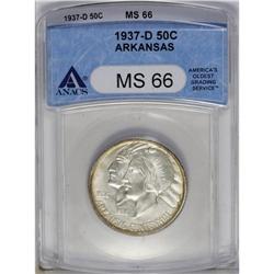 1937-D 50C Arkansas MS66 ANACS. Reddish-tan toning at 