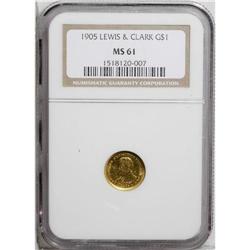 1905 G$1 Lewis and Clark MS61 NGC. Well struck with re 