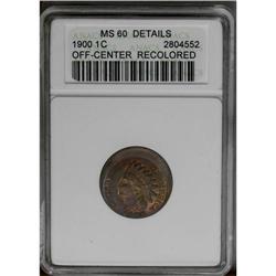 1900 1C Indian Cent--Off Center, Recolored--ANACS. MS6 