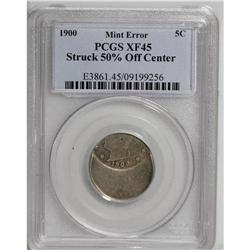 1900 5C --Struck 50% Off Center--XF45 PCGS. Lightly wor 
