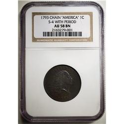 1793 Chain 1C Periods AU58 NGC. 