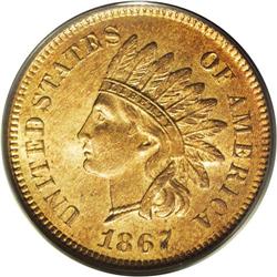 1867 1C MS65 Red PCGS. This is a scarce date and an im 