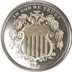 1867 5C PR66 Cameo PCGS. While silver half dimes had b 