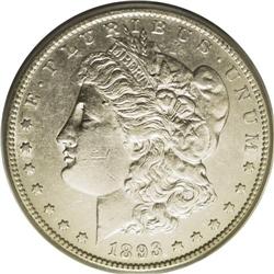 1893-S S$1 AU50 PCGS. Remnants of satiny luster adhere 