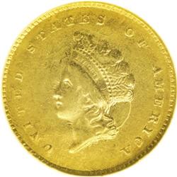 1855-C G$1 AU58 NGC. Variety 9-K. Brilliant luster cas 