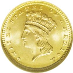 1869 G$1 MS67 NGC.From The Derrick Snider Collection. 