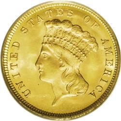 1879 $3 MS65 PCGS. A radiant, reddish-gold Gem with pr 