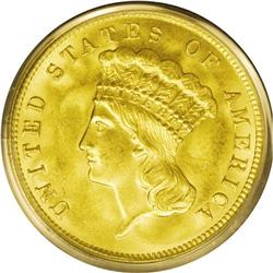 1888 $3 MS64 PCGS. Stunning apricot-gold surfaces are 