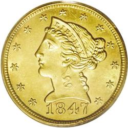 1847 $5 MS63 PCGS. From a substantial mintage of 915, 