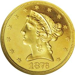 1876 $5 PR66 Cameo NGC. 