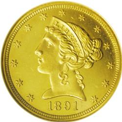 1891 $5 PR66 Deep Cameo NGC. The mintage of half eagle 