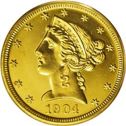 1904 $5 PR65 PCGS. A sharply struck specimen with impr 
