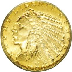 1909 $5 MS65 PCGS. A common P-mint half eagle that is 