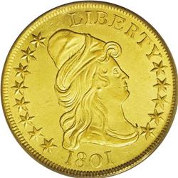 1801 $10 AU58 PCGS. Breen 2-B, Taraszka-25, R.2. Two d 