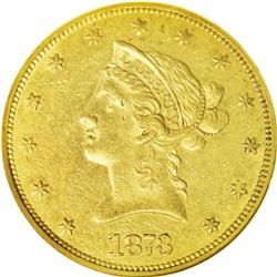 1873 $10 Closed 3 AU55 NGC. Only 800 business strikes 