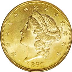 1850 $20 MS62 PCGS. The first collectible Liberty doub 
