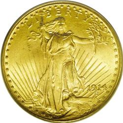 1914 $20 MS65 PCGS. Bright and frosty, with very clean 