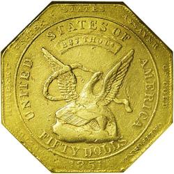 1851 $50 RE Humbert Fifty Dollar, 887 Thous. AU58 NGC. 