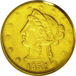 1852 $5 Wass Molitor Five Dollar, Large Head XF40 PCGS 