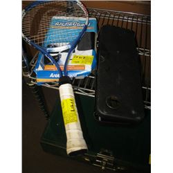 HEAD TENNIS RACKET, ARTIC GUARD WINDSHIELD COVER, GUN CLEANING KIT (FOR A 270 CALIBER RIFLE)