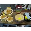 Image 1 : A LOT OF MISC PLATES, BOWLS, WOODEN SALAD BOWL SET, MUGS, ETC.